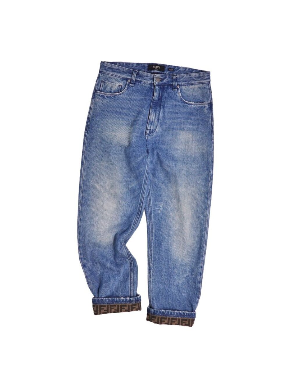 Fendi Pants Denim Hem Zucca Pattern Distressed /44 Cotton Indigo Blue 33